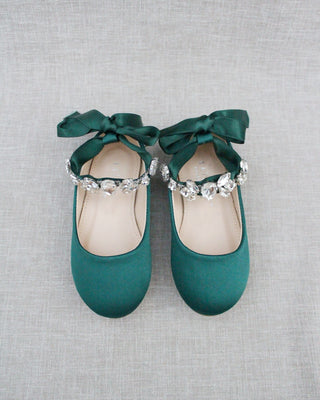 Satin Ballet Flats with Navette Cluster RhinestonesKids Shoes