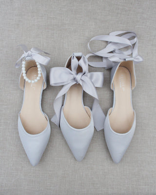 Satin Pointy Toe Flats with Satin Ankle Tie or Ballerina Lace UpWomen Shoes