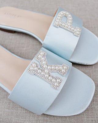 Personalized Satin Slip On Flat Wedding SandalsWomen Shoes