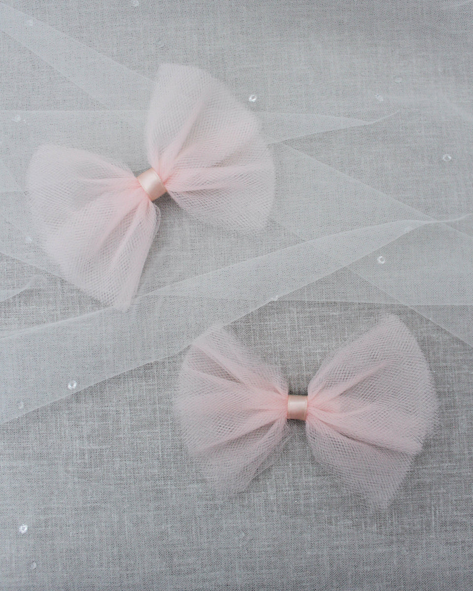 KP Accessories Blush Butterfly Tulle Bow Hair Clip or Shoe Clips - Girls Hair Accessories, Shoe Clips, Baby Headband Large (5.5) / Shoe Clips (1 Pair)