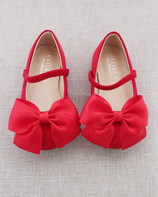 Satin Mary Jane Flats with Front Satin BowKids Shoes