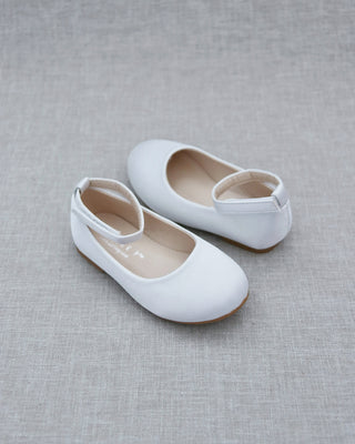 Girls Satin Flats with Velcro Ankle StrapKids Shoes