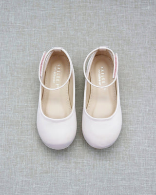Girls Satin Flats with Velcro Ankle StrapKids Shoes