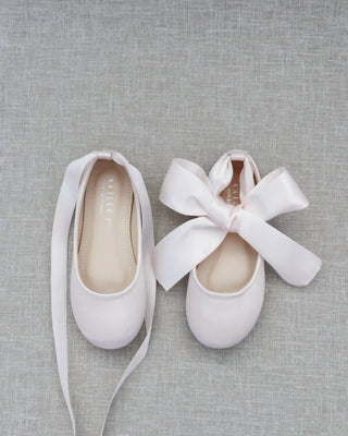 Girls Satin Ballet Flats with Ankle Tie or Ballerina Lace UpKids Shoes