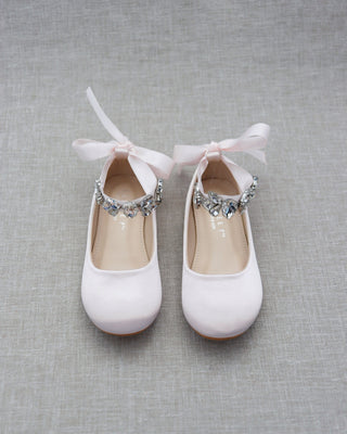 Girls Satin Ballet Flats with Navette Cluster RhinestonesKids Shoes
