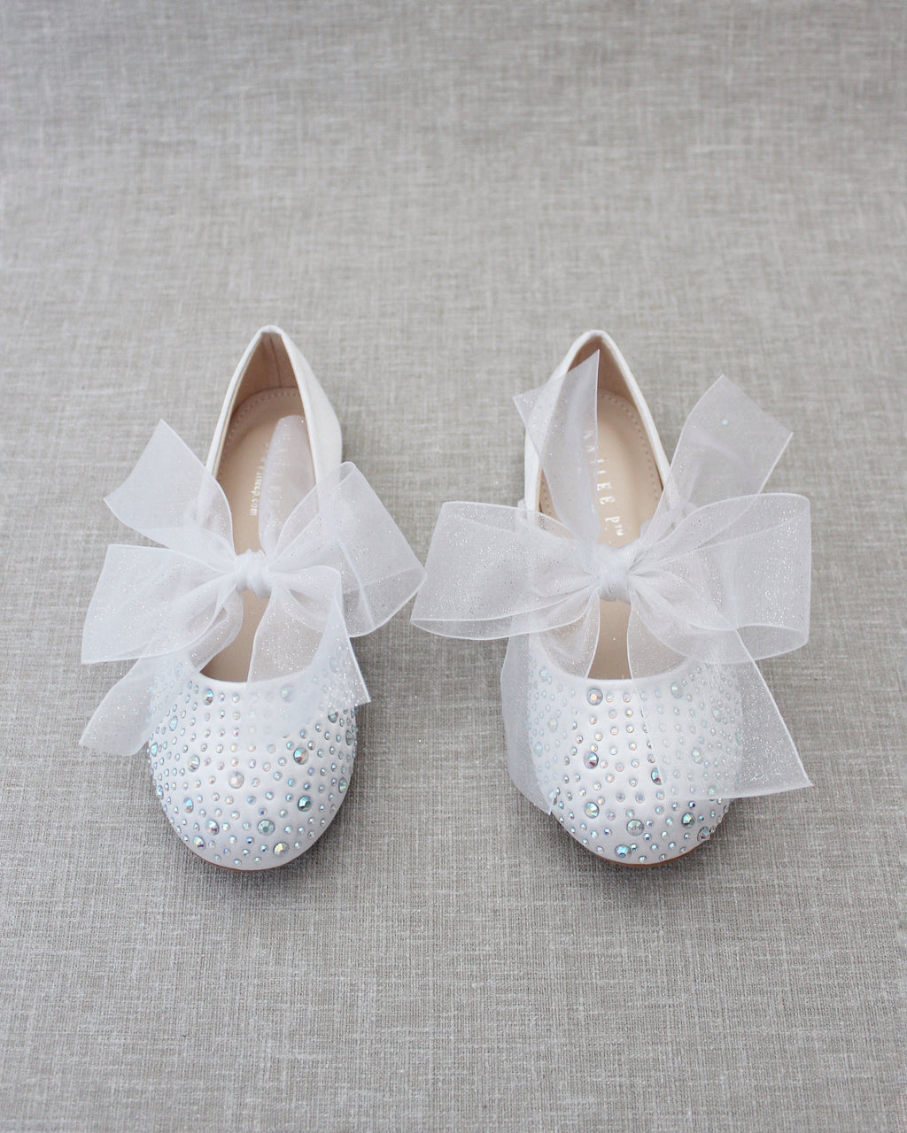 Satin Mary Jane Flower Girls Flats with Embellishment and Chiffon Bow ...