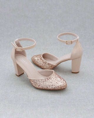 Rock Glitter Block Heel with Ankle StrapWomen Shoes