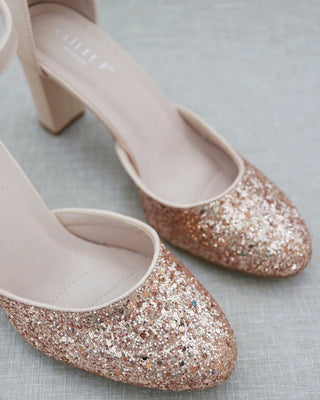Rock Glitter Block Heel with Ankle StrapWomen Shoes
