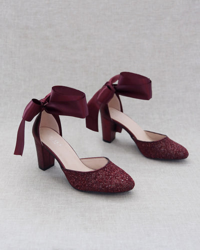 Burgundy glitter heels