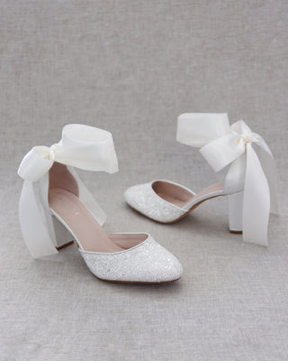 Rock Glitter Block Heel with Wrapped Satin TieWomen Shoes