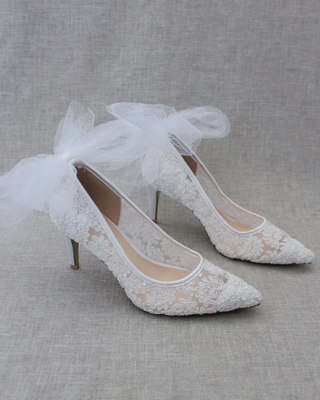 Lace Wedding Shoes with Tulle Back BowWomen Shoes