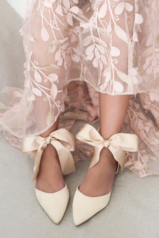 Satin Pointy Toe Flats with Satin Ankle Tie or Ballerina Lace UpWomen Shoes