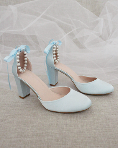 light blue satin women shoes