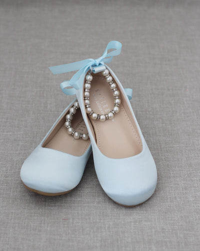 Light Blue Flats with Pearl Straps