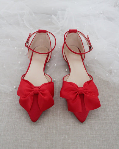 Red Satin Flats with Front Bow
