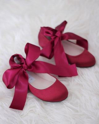 Satin Ballet Flats with Ankle Tie or Ballerina Lace UpKids Shoes
