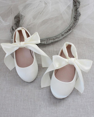 Girls Satin Ballet Flats with Ankle Tie or Ballerina Lace UpKids Shoes