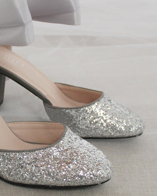 Rock Glitter Block Heel with Wrapped Satin TieWomen Shoes