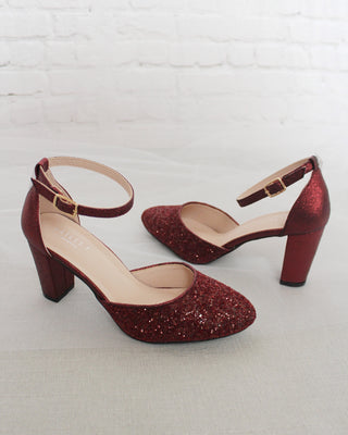 Rock Glitter Block Heel with Ankle StrapWomen Shoes