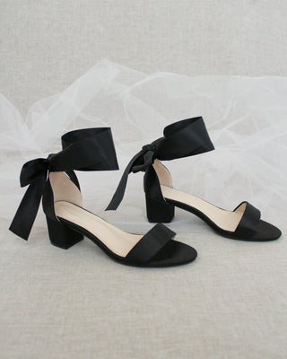 Satin Block Heel Sandal with Wrapped Ribbon TieWomen Shoes