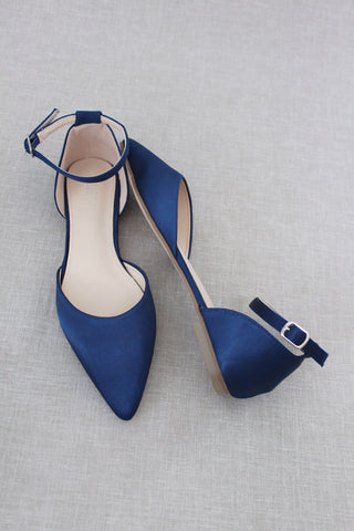 Satin Pointy Toe Flats with Ankle StrapWomen Shoes