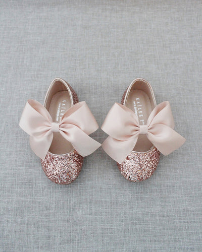 Rose gold glitter flats with bow