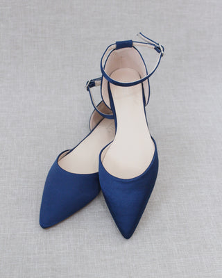 Satin Pointy Toe Flats with Ankle StrapWomen Shoes