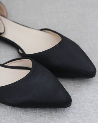 Satin Pointy Toe Flats with Ankle StrapWomen Shoes