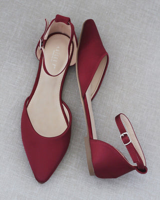 Satin Pointy Toe Flats with Ankle StrapWomen Shoes