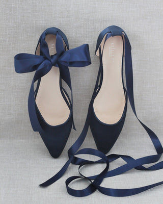Satin Pointy Toe Flats with Satin Ankle Tie or Ballerina Lace UpWomen Shoes