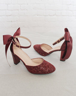 Rock Glitter Block Heel with Back Satin BowWomen Shoes