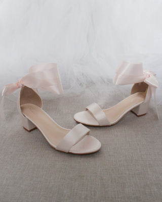 Satin Block Heel Sandal with Wrapped Ribbon TieWomen Shoes