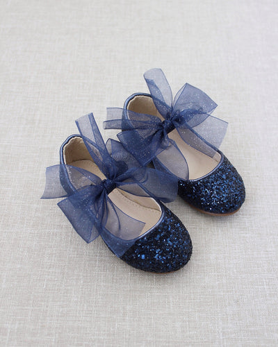 Blue glitter shoes with bow