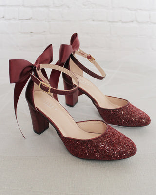 Rock Glitter Block Heel with Back Satin BowWomen Shoes