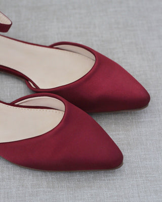 Satin Pointy Toe Flats with Ankle StrapWomen Shoes