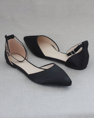 Satin Pointy Toe Flats with Ankle StrapWomen Shoes