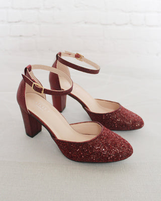 Rock Glitter Block Heel with Ankle StrapWomen Shoes