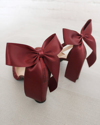 Rock Glitter Block Heel with Back Satin BowWomen Shoes