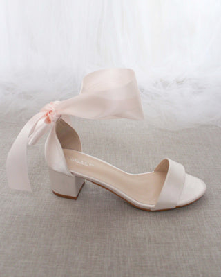 Satin Block Heel Sandal with Wrapped Ribbon TieWomen Shoes