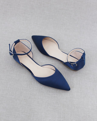 Satin Pointy Toe Flats with Ankle StrapWomen Shoes