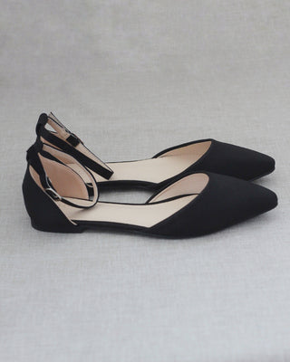 Satin Pointy Toe Flats with Ankle StrapWomen Shoes