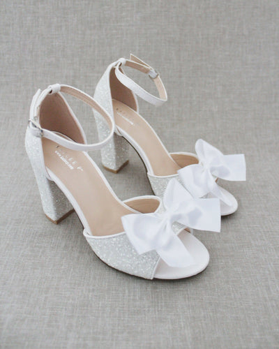 white rock glitter women block heel with bow