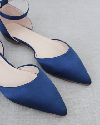 Satin Pointy Toe Flats with Ankle StrapWomen Shoes