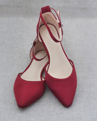 Satin Pointy Toe Flats with Ankle StrapWomen Shoes