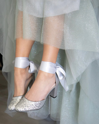 Rock Glitter Block Heel with Wrapped Satin TieWomen Shoes