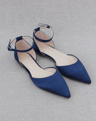 Satin Pointy Toe Flats with Ankle StrapWomen Shoes