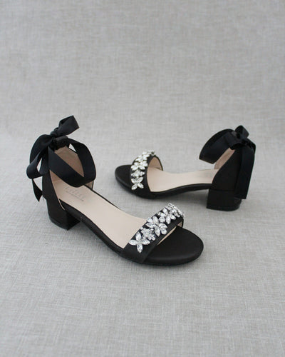 black satin heel sandals