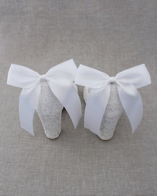 Crochet Lace Block Heel Sandals with Satin Back BowWomen Shoes