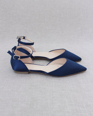 Satin Pointy Toe Flats with Ankle StrapWomen Shoes