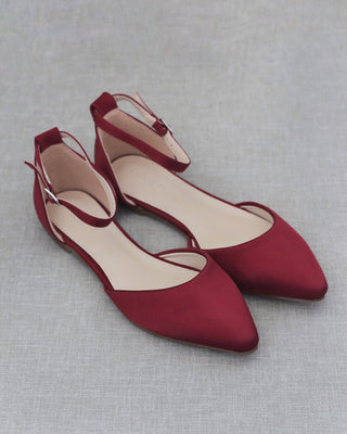 Satin Pointy Toe Flats with Ankle StrapWomen Shoes